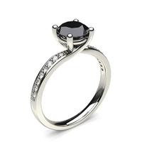 4 Prong Setting Studded Side Stone Engagement Black Diamond Ring