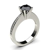 4 Prong Setting Medium Side Stone Engagement Black Diamond Ring