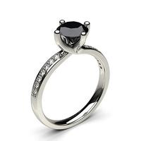 4 Prong Setting Studded Side Stone Engagement Black Diamond Ring