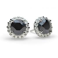 4 Prong Setting Halo Stud Black Diamond Earring