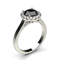 4 Prong Setting Side Stone Halo Black Diamond Ring