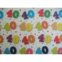 40th birthday wrapping paper 2 sheets and 1 matching tag white