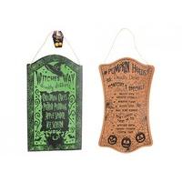 40x23cm Halloween Hanging Plaque 2ast Dsgns W/hang Tag