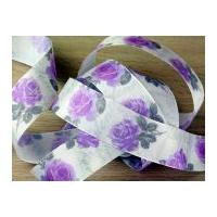 40mm Vintage Style Rose Floral Print Wired Edge Taffeta Ribbon Lilac