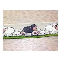 40mm Sheep Design Wired Edge Ribbon