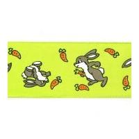 40mm Wire Edge Easter Bunnies Print Ribbon Green