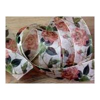 40mm Delicate Floral Print Wired Edge Sheer Organza Ribbon Peach