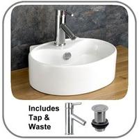 40cm Wide Oval Bitonto Cloakroom Sink with Mixer Tap and Push Button Waste