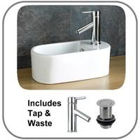 40.5cm by 23cm Teramo Compact Ceramic Basin with Single Tap and Push Click Waste