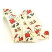 40mm Wired Edge Father Christmas Print Ribbon 15m Red