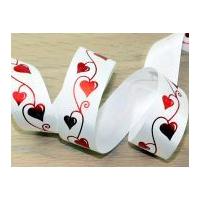 40mm Trailing Heart Print Ribbon White & Red