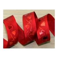 40mm trailing heart print ribbon red