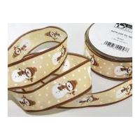 40mm Snowman Wired Christmas Ribbon Brown/Cream