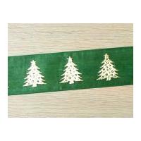 40mm Metallic Christmas Tree Print Ribbon Green & Gold
