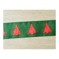 40mm Metallic Christmas Tree Print Ribbon Green & Red
