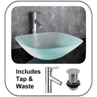 42cm Square Frosted Countertop Padova Glass Hand Basin with Tap and Waste