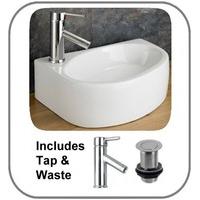 42cm by 29cm Counter Mounted Balsamo Left Hand Sink with Tap and Push Click Waste