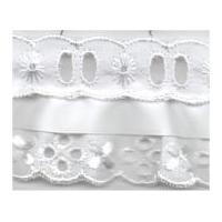 44mm Essential Trimmings Broderie Anglaise with Satin Frill Trimming White