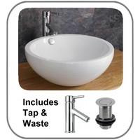 44.5cm Diameter Deep Trento Round Wash Basin Tall Tap and Waste Set