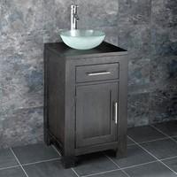 45cm Square Alta Solid WENGE Oak Single Door Vanity with Monza Glass Basin