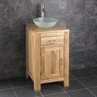 45cm Square Alta Solid Oak Vanity Cloakroom Cabinet with Glass Basin