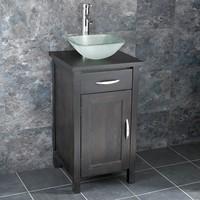 45cm Ohio Solid WENGE Oak Single Door Narrow With Monza Square Frosted Glass Basin