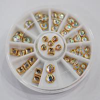 45pcs/set 3D Nail Art Decorations Fashion Jewelry Shinning Round Square Rhinestones with Golden Metal in the Wheel