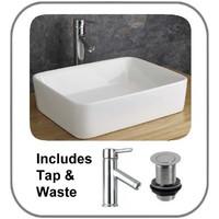 48cm by 38cm Countertop Balzano Rectangular Wash Basin with Tap and Waste Set