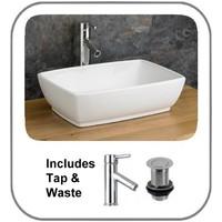 48cm x 34cm Rectangular Palermo Ceramic Counter Mounted Basin with Tap and Waste