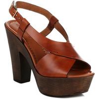 4ever Young Womens Wooden Heel Platform Leather Sandals - Dark Tan women\'s Sandals in brown