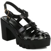 4ever young womens chunky all black leather sandals womens sandals in  ...