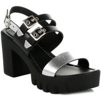 4ever Young Womens Chunky Black Silver Leather Sandals women\'s Sandals in black