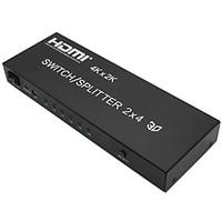 4K 2x4 2:4 HDMI Switch Splitter Switcher Selector Amplifier with Digital SPDIF AUDIO AUX Output and Power Adapter Include