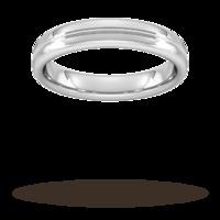 4mm Slight Court Extra Heavy Grooved polished finish Wedding Ring in 950 Palladium - Ring Size T