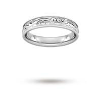 4mm Hand Engraved Wedding Ring in 18 Carat White Gold - Ring Size P