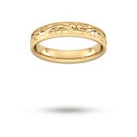 4mm Hand Engraved Wedding Ring in 9 Carat Yellow Gold - Ring Size U