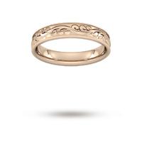 4mm Hand Engraved Wedding Ring in 18 Carat Rose Gold - Ring Size V