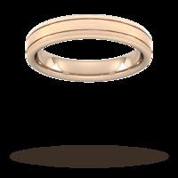 4mm Flat Court Heavy matt finish with double grooves Wedding Ring in 9 Carat Rose Gold