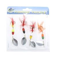 4Pcs 7cm 6g Hard Fishing Lures Spoon Sequin Paillette Baits with Feather Treble Hook Set Tackle