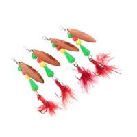 4Pcs 2.7g Spinner Bait Copper Sequin Paillette Bait with Feather Treble Hook