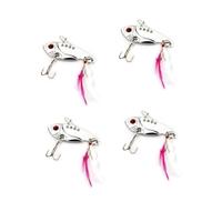 4pcs 12g/5.5cm Metal VIB Fishing Lure Treble Hook Hard Bait Bass Sequins Paillette with Pin Feather Crankbait Vibration Fishing Tackle