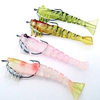 4pcs Multi Sections Soft Silicone Prawn Shrimp with Luminous Eyes 9cm/10g Fishing Lure Hook Bait