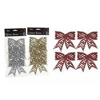 4pk Glitter Finish Hanging Bows Set Of 3 Assorted Colours