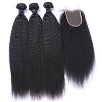 4pcs/lot Mongolian Virgin Hair Kinky Straight Lace Closure With Coarse Italian Yaki Weft With Closure Human Hair Weaves