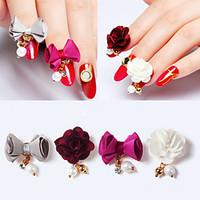 4PCS Fabrics Rhinestone Bowknot Flower Rear Magnet Nail Art Decoration