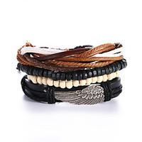 4pcs/set Punk Men\'s Bracelet PU Leather Bracelet Feather Adjustable Beads Multilayer for Men Fashion Jewelry