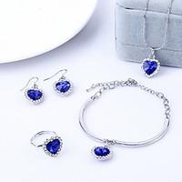4pcs Jewelry Set Shining Crystal Heart Pendant Necklace Earring Ring Bracelet(Assorted Color)