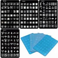 4PCS 4 Mixed Design Nail Art Stamping/Stamper Image Template Plate Nail Stencils/Molds for Acrylic Nail Tips MLS Series