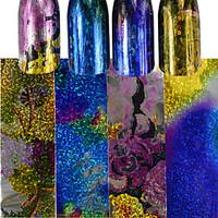 4pcs/set 1004CM Fashion Colorful Laser Starry Sky Nail Art Transfer Foils Sticker Chameleon Gradient Effect Nail DIY Foils Stickers Nail Beauty FS4