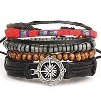 4pcs/set Punk Men\'s Bracelet PU Leather Bracelet Compass Adjustable Beads Multilayer for Men Fashion Jewelry